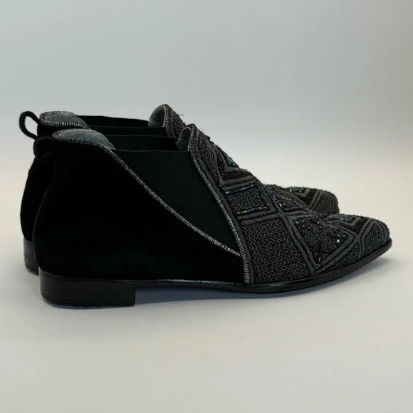 Meher Kakalia Embellished Beaded Black Suede Ankle Boots Size 37 - Picture 14 of 16
